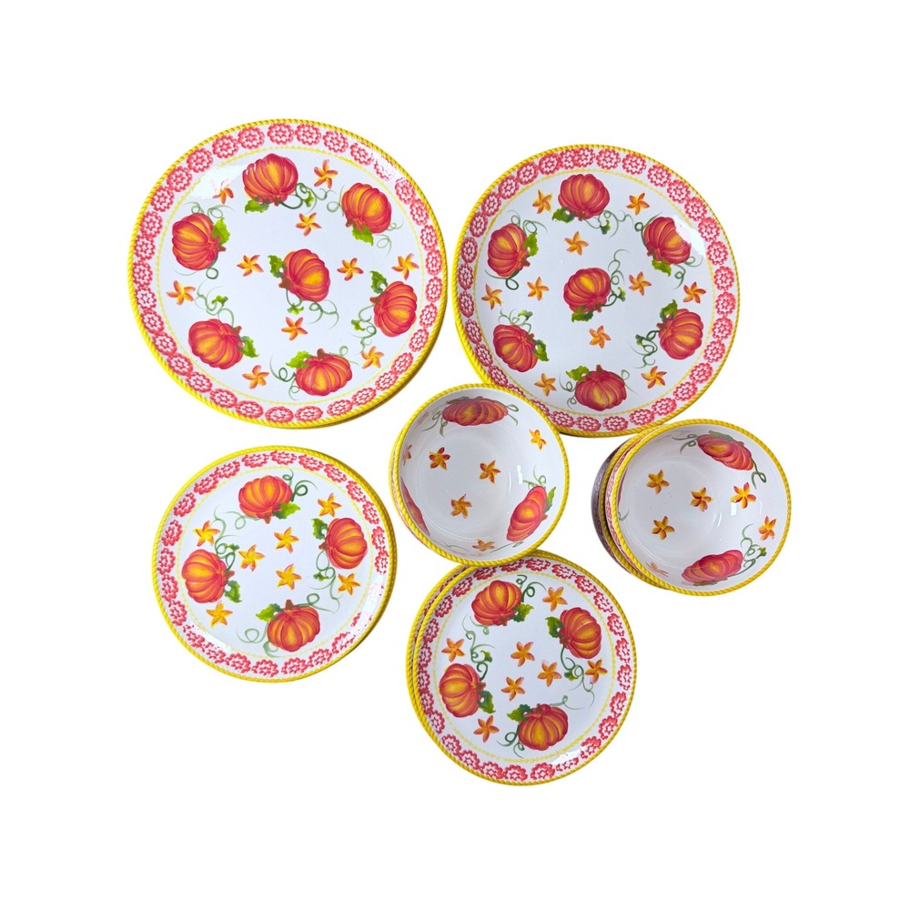 Temp-tations by Tara Old World Pumpkin Patch 12pc Dinnerware Set Plates Bowls